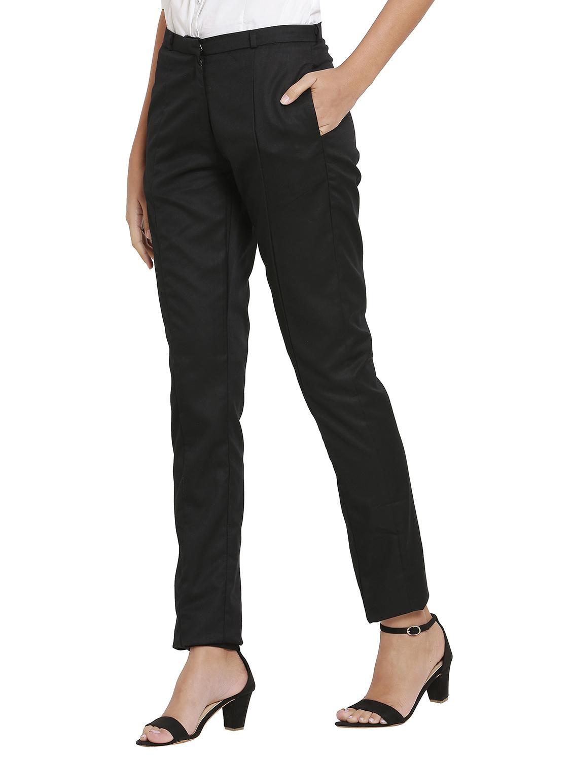 black cotton flat front trousers - 17149050 - Zoom Image - 2