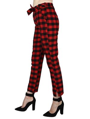 tie front checkered trouser - 17149152 - Standard Image - 2