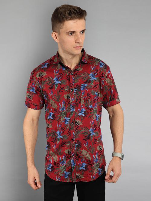 red floral print casual shirt - 17149231 - Very Small Image - 1