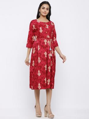 tie front printed a-line dress - 17149684 - Standard Image - 2