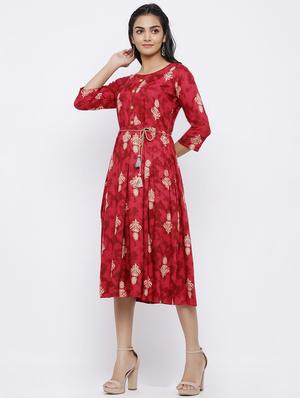 tie front printed a-line dress - 17149684 - Standard Image - 3