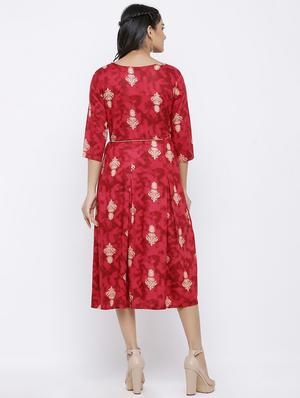 tie front printed a-line dress - 17149684 - Standard Image - 4