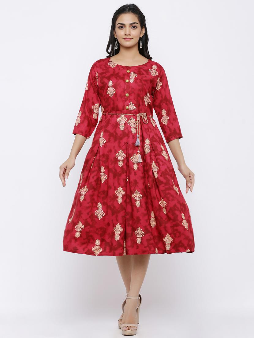 tie front printed a-line dress - 17149684 - Zoom Image - 1
