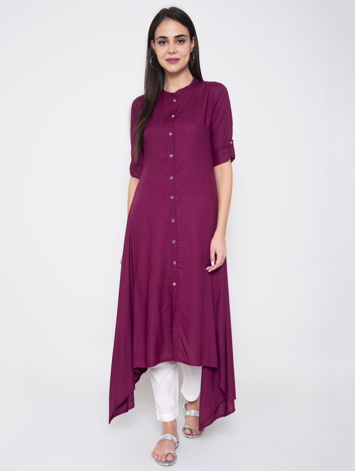 solid asymmetric kurta - 17149735 - Zoom Image - 1