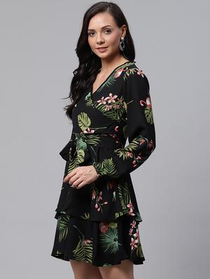 tie front floral a-line dress - 17149775 - Standard Image - 2