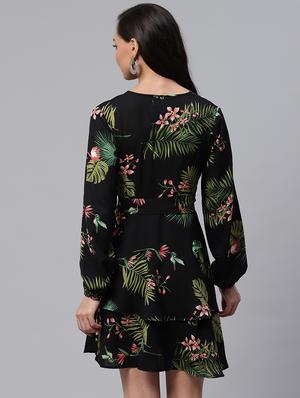 tie front floral a-line dress - 17149775 - Standard Image - 3