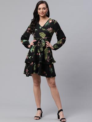 tie front floral a-line dress - 17149775 - Standard Image - 4