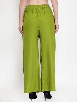 green rayon flared palazzo - 17149895 - Standard Image - 3