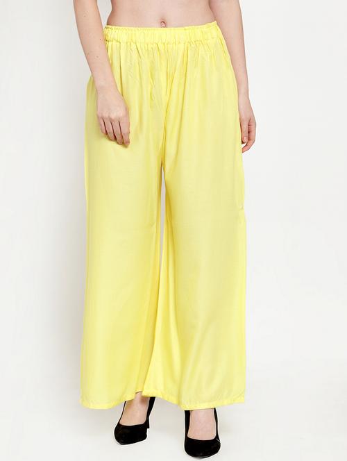 yellow rayon flared palazzo - 17149897 - Standard Image - 1