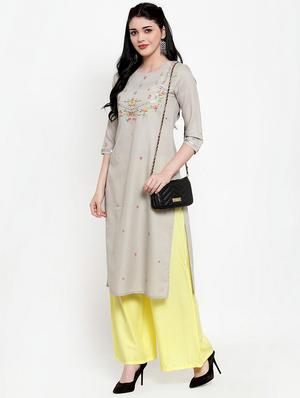 yellow rayon flared palazzo - 17149897 - Standard Image - 4