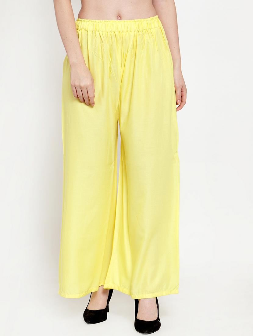 yellow rayon flared palazzo - 17149897 - Zoom Image - 1