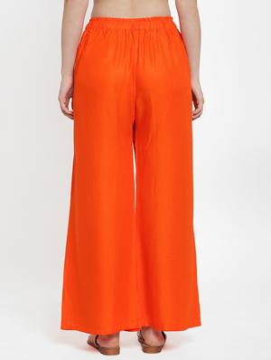 orange rayon flared palazzo - 17149898 - Standard Image - 3