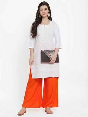 orange rayon flared palazzo - 17149898 - Standard Image - 4