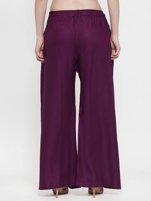 purple rayon flared palazzo - 17149901 - Standard Image - 3