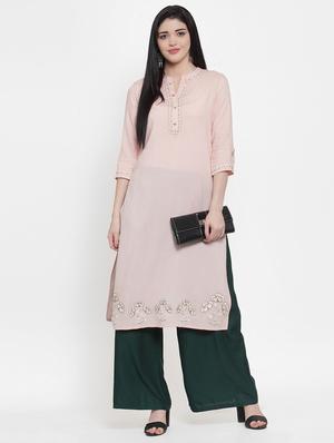 green rayon straight palazzo - 17149905 - Standard Image - 4