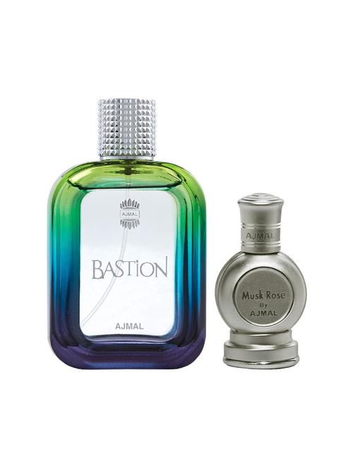 ajmal bastion edp 100ml for men and rose concentrated oil musky alcohol-free attar 12ml for unisex + 2 parfum testers free - 17149950 - Standard Image - 1