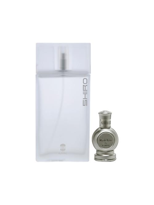 ajmal shiro edp 90ml for men and musk rose concentrated oil musky alcohol-free attar 12ml for unisex + 2 parfum testers free - 17149951 - Standard Image - 1