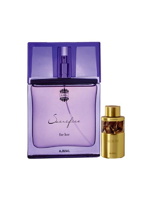 ajmal sacrifice for her edp musky 50ml for women and aurum cp alcohol-free attar 10ml for women + 2 parfum testers free - 17149978 - Standard Image - 1
