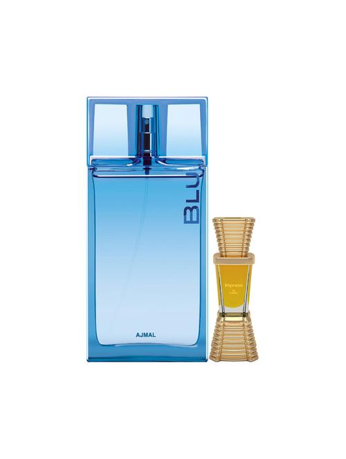 ajmal blu edp 90ml for men and impress concentrated oil alcohol-free attar 10ml for men + 2 parfum testers free - 17150108 - Standard Image - 1