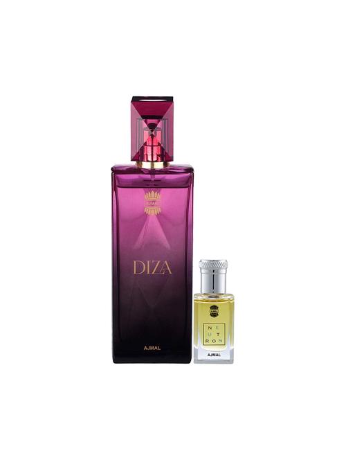 ajmal diza edp 100ml for women and neutron concentrated oil alcohol-free attar 10ml for men + 2 parfum testers free - 17150185 - Very Small Image - 1