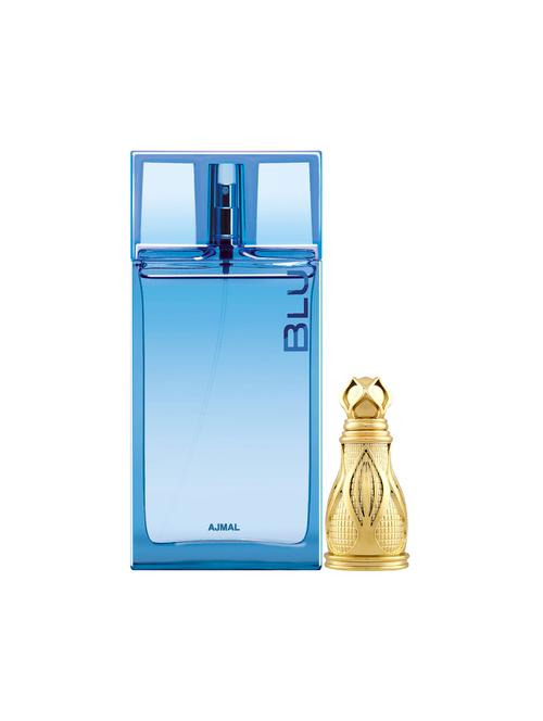 ajmal blu edp 90ml for men and khofooq concentrated oil oudhy alcohol-free attar 18ml for unisex + 2 parfum testers free - 17150232 - Very Small Image - 1