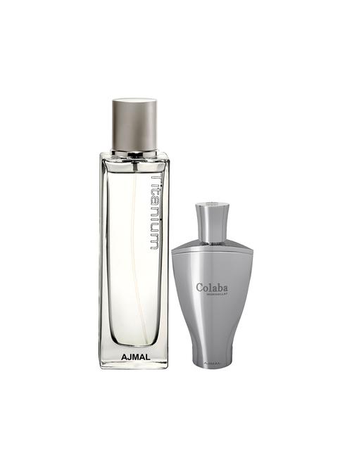 ajmal titanium edp 100ml for men and colaba mukhallat cp alcohol-free attar 14ml for unisex + 2 parfum testers free - 17150394 - Standard Image - 1