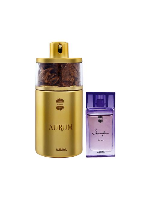 ajmal aurum edp 75ml for women and sacrifice for her cp musky alcohol-free attar 10ml for women + 2 parfum testers free - 17150416 - Very Small Image - 1