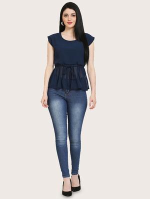 tie front peplum top - 17150605 - Standard Image - 4