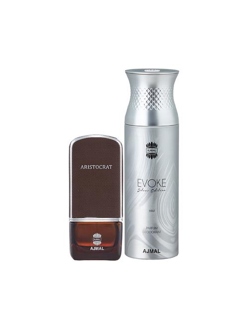 ajmal aristocrat edp 75ml for men and evoke silver edition him deodorant spicy 200ml for men+ 2 parfum testers free - 17150680 - Standard Image - 1