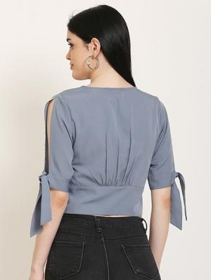 tie knot sleeves crop top - 17150739 - Standard Image - 3
