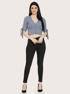 tie knot sleeves crop top - 17150739 - Standard Image - 4