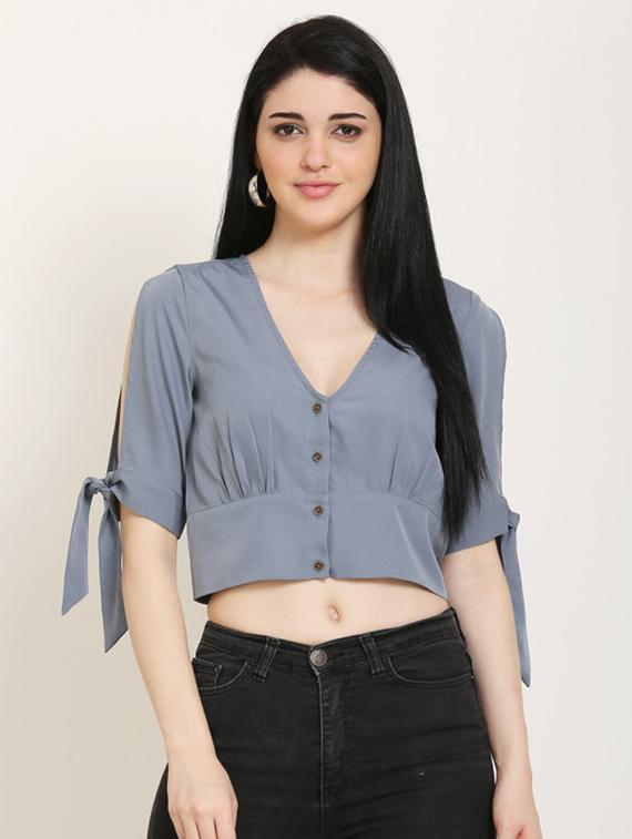 tie knot sleeves crop top - 17150739 - Zoom Image - 1