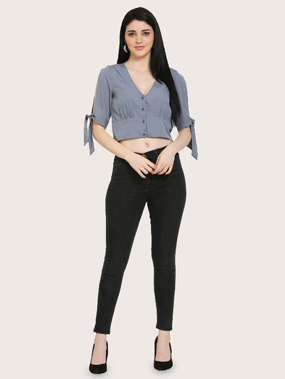 tie knot sleeves crop top - 17150739 - Zoom Image - 4