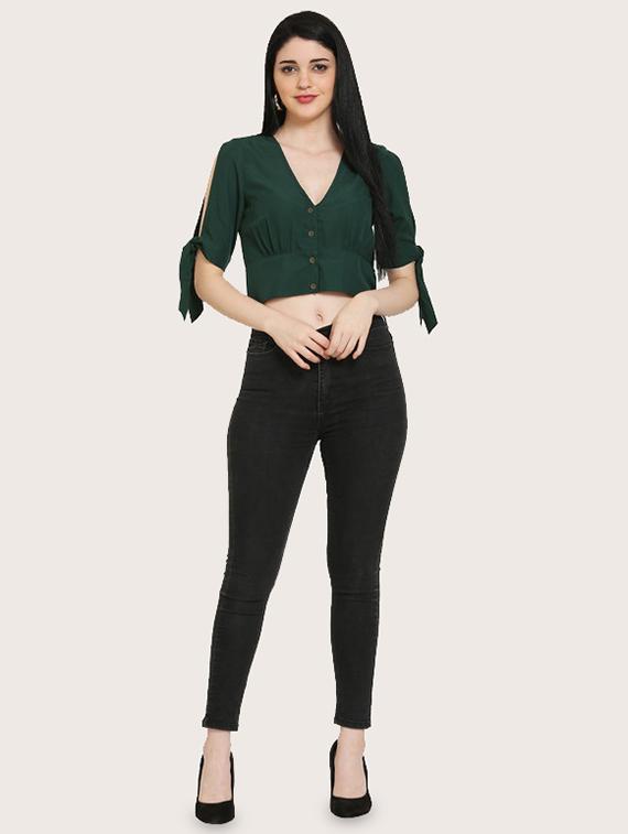 tie knot sleeves crop top - 17150740 - Zoom Image - 4