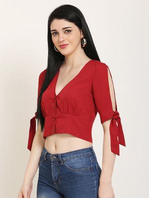 tie knot sleeves crop top - 17150741 - Standard Image - 2