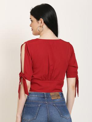 tie knot sleeves crop top - 17150741 - Standard Image - 3