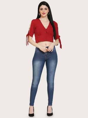 tie knot sleeves crop top - 17150741 - Standard Image - 4