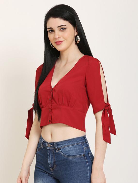 tie knot sleeves crop top - 17150741 - Zoom Image - 2