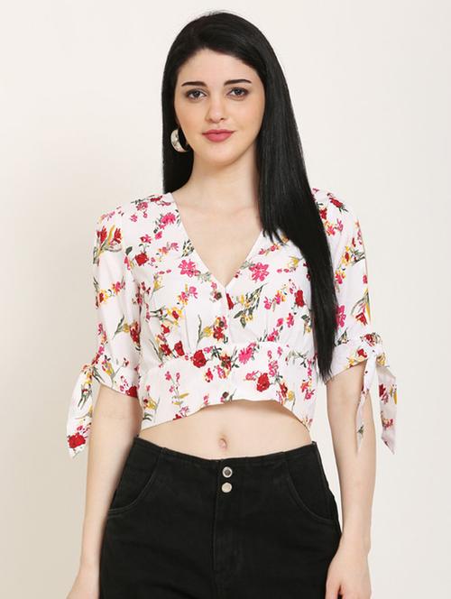 tie knot sleeves crop top - 17150743 - Standard Image - 1