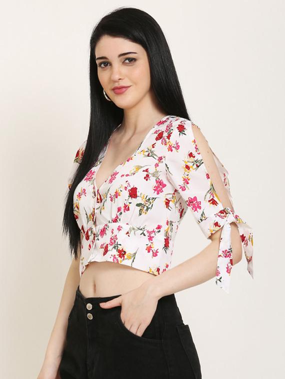 tie knot sleeves crop top - 17150743 - Zoom Image - 2