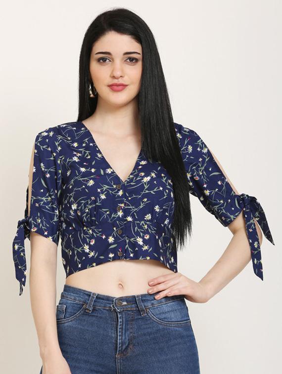 tie knot sleeves crop top - 17150744 - Zoom Image - 1