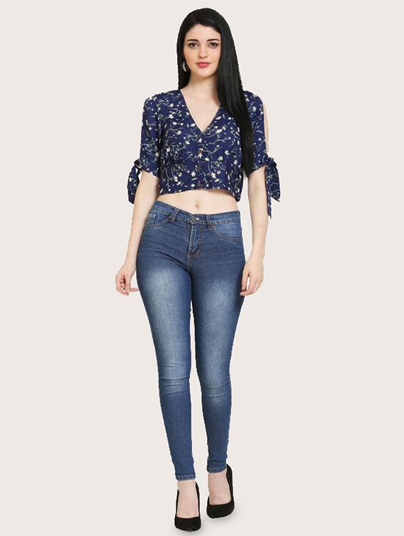 tie knot sleeves crop top - 17150744 - Zoom Image - 4