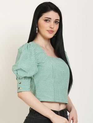 puff sleeves gingham top - 17150747 - Standard Image - 2