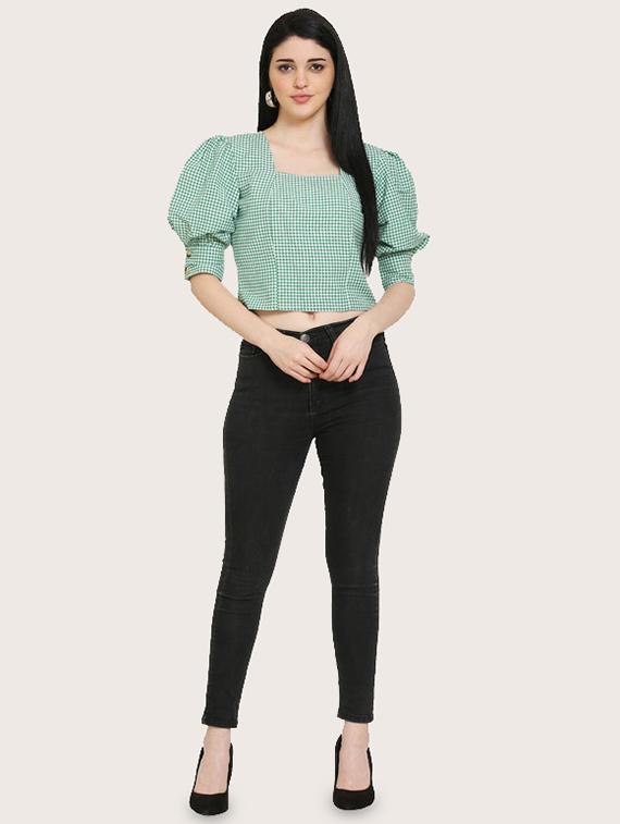 puff sleeves gingham top - 17150747 - Zoom Image - 4