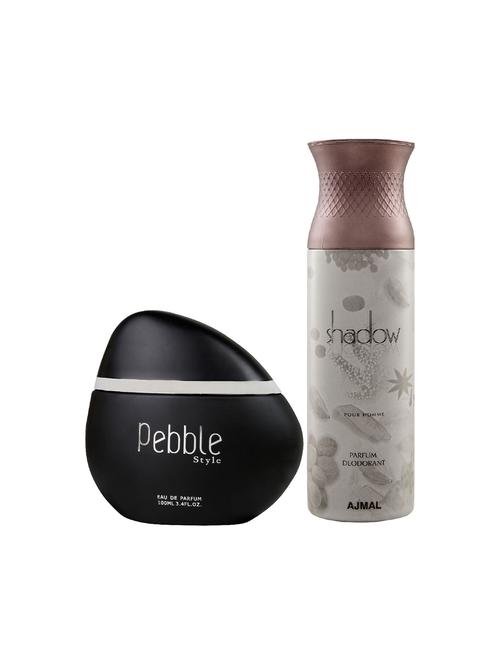 maryaj pebble style edp spicy 100ml for men and ajmal shadow homme deodorant 200ml for men + 2 parfum testers free - 17151029 - Standard Image - 1