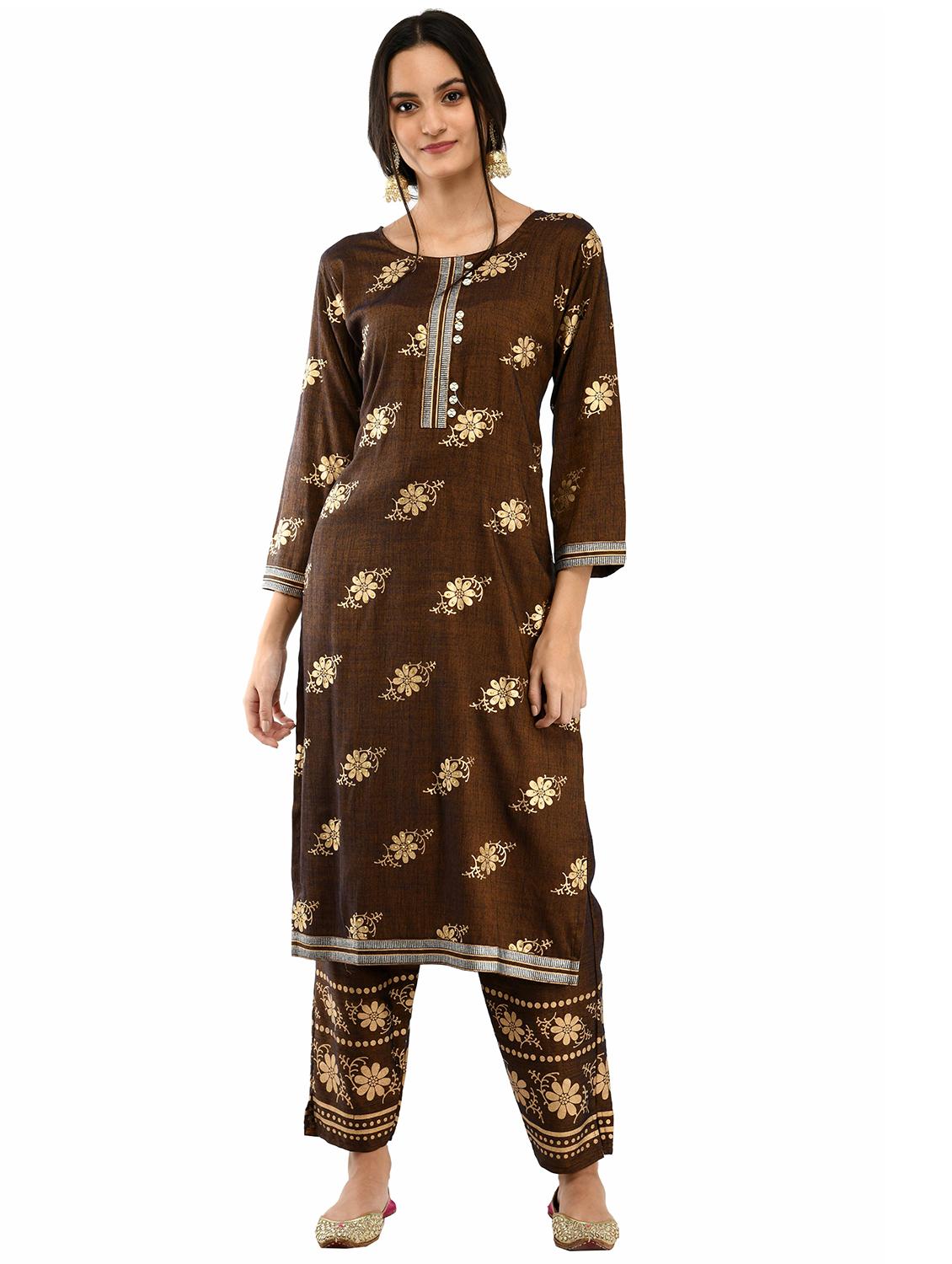 gold print kurta palazzo set - 17151277 - Zoom Image - 1