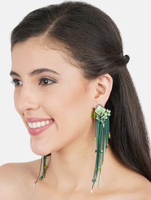 green metal drop earring - 17151988 - Standard Image - 4