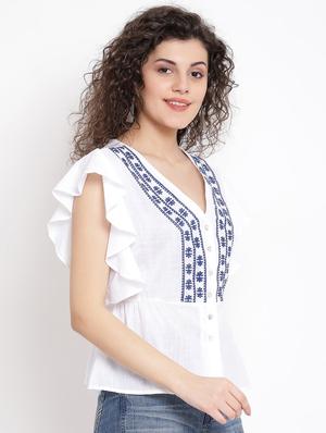 frilled sleeves embroidered top - 17152507 - Standard Image - 2
