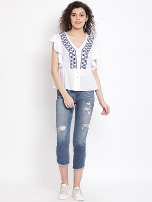 frilled sleeves embroidered top - 17152507 - Standard Image - 4