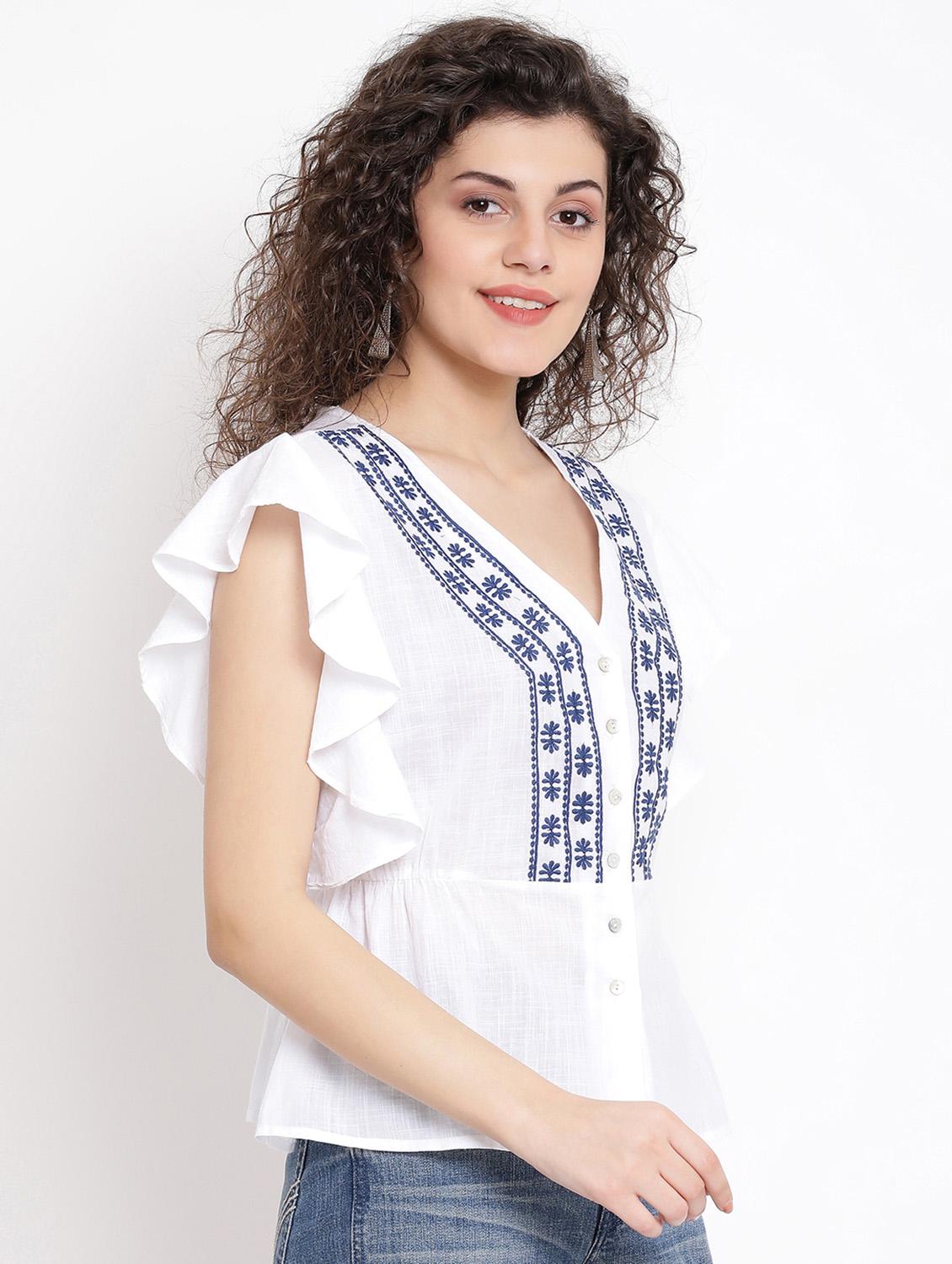 frilled sleeves embroidered top - 17152507 - Zoom Image - 2